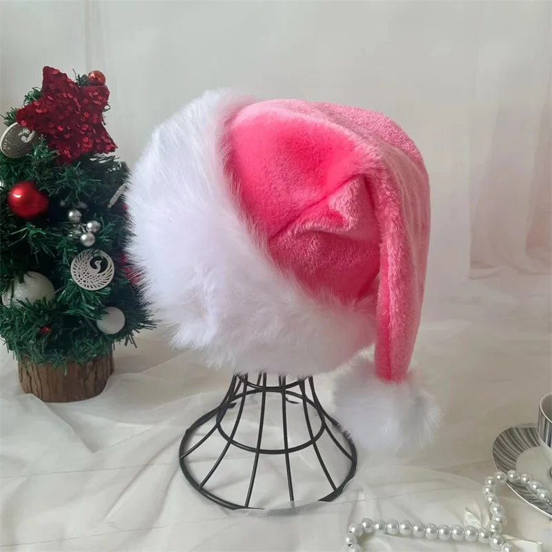 Plush Christmas Hat for Adults and Kids, Comfortable Santa Claus Cosplay Supplies, Party Decor, Pink, Coffee, Gift