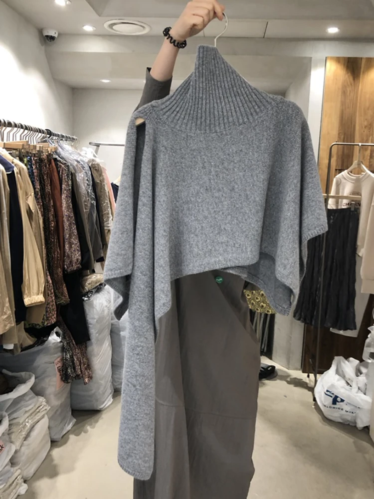 [EWQ] dolcevita diviso maglione donna bellissimo scialle pullover maglia moda Top 2024 autunno inverno nuovi vestiti marea