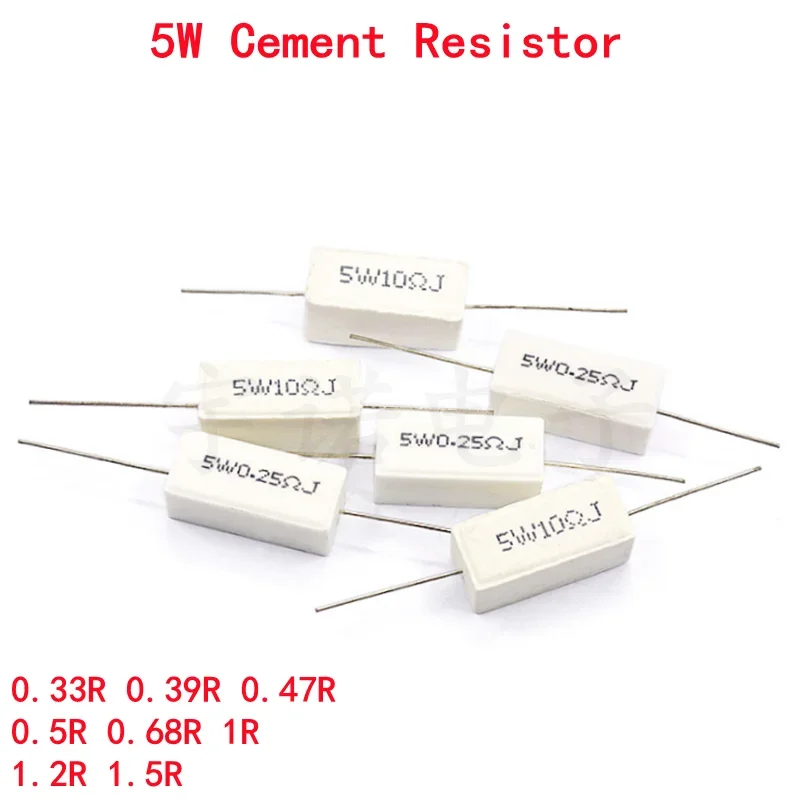 

10pcs 5W 5% Cement Resistor Power Resistance 0.33R 0.39R 0.47R 0.5R 0.68R 1R 1.2R 1.5R 0.33 0.39 0.47 0.5 0.68 1 1.2 1.5 ohm