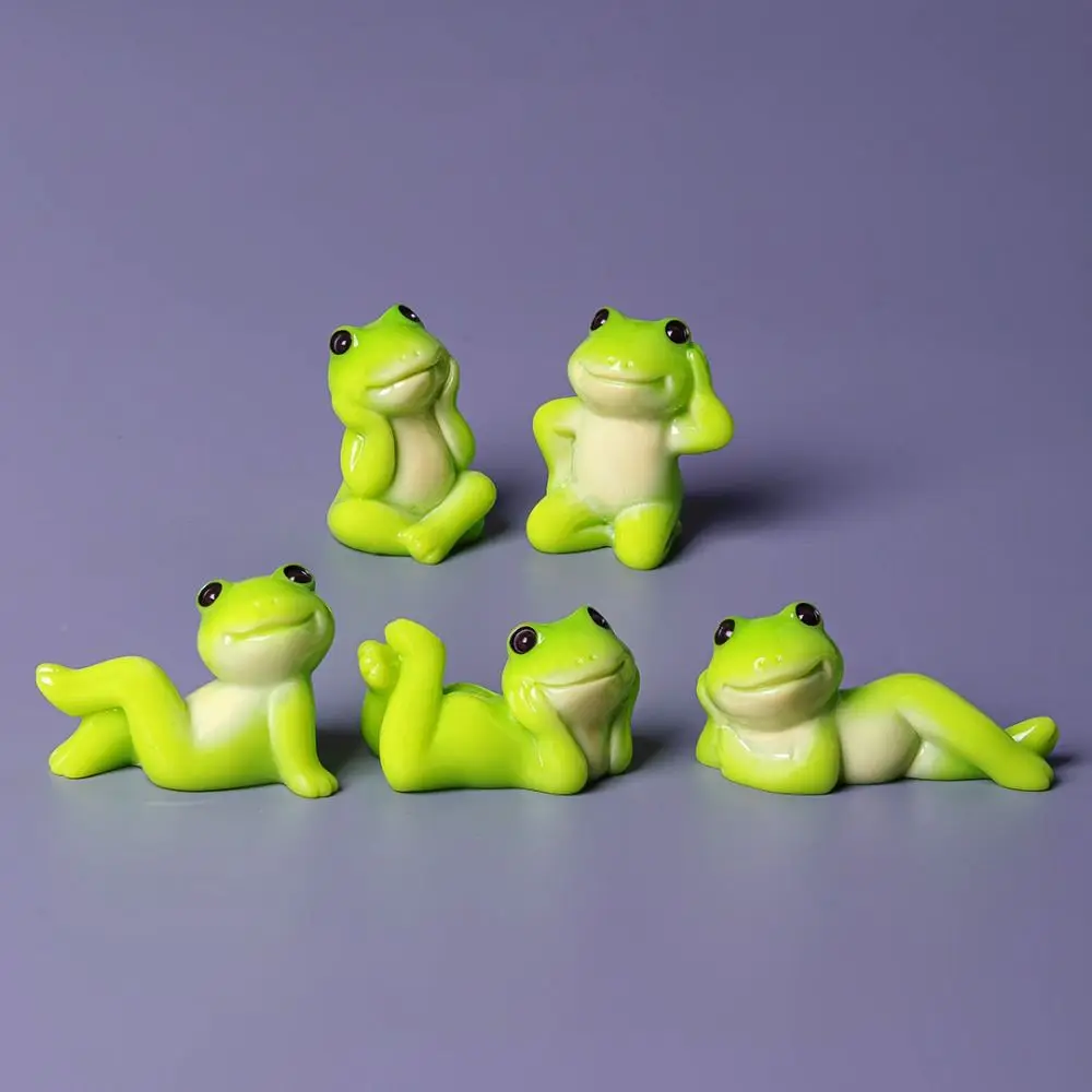 6pcs Miniature Size Cartoon Frog Figurine Desktop Sized Fish Tank Safe Funny Frog Decoration Micro Landscape Compatible