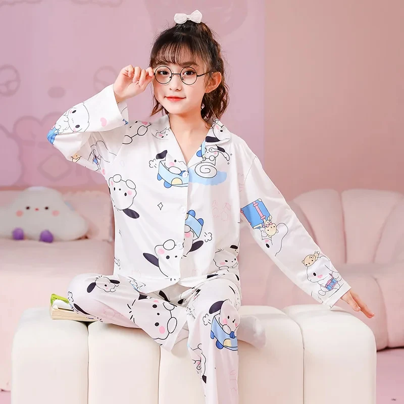 Cute Sanrio Cinnamoroll Kids pigiama Kuromi Mymelody hellobyt bambini Casual Spring Home manica lunga Set Girl Nightwear Pants