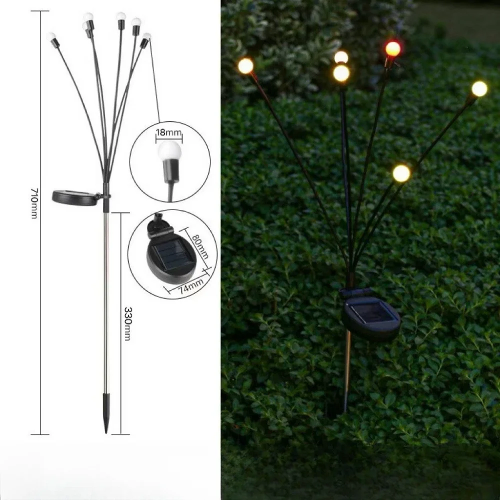 6 LED Solar Powered Garden Lights Firefly Lights Outdoor Waterproof Vibrant Swaying Lights for Patio Pathway Decoration