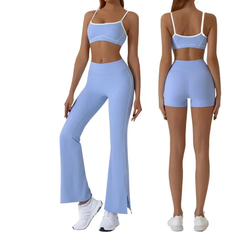 Flared Pants and Bra Yoga Gym Set Women's Suit for Fitness Two Piece Sets Womens Sports Outifits Workout Clothes Traning Suit