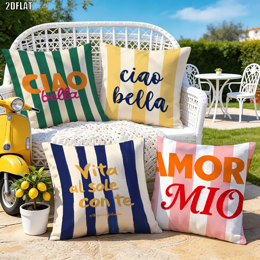 4pcs Italian Quote Striped Throw Pillow Covers Decorative Cushion Cases for Sofa Bedroom Living Room