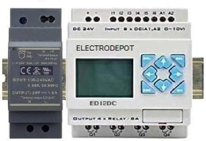 Plc Professional Programmable Controller 12 I/O Hmi, Din Power Supply 110/220Vac To 24Vdc