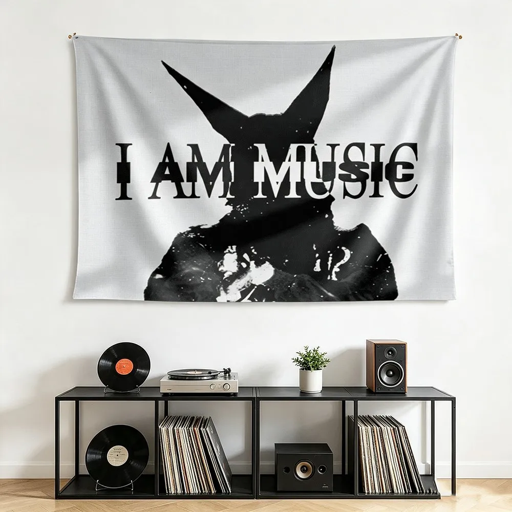 Dark Silhouette Typography Wall Tapestry, Hip‑Hop Inspired Art Wall Hanging, Monochrome Statement Backdrop for Dorm Studio Wall Decor