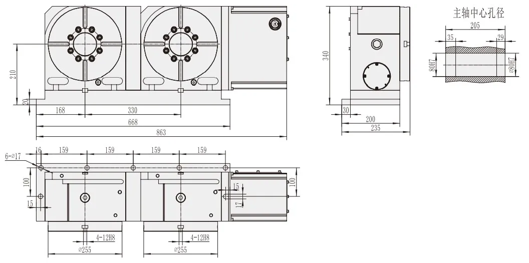 Centro de usinagem CNC da máquina WT-255-2W peças mesa giratória CNC para máquinas CNC