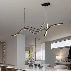 Modern Lines Led Pendant Light for Restaurant Dining Room Tables Kitchen Bar Counter Black Chandelier Home Decor Light Fixture