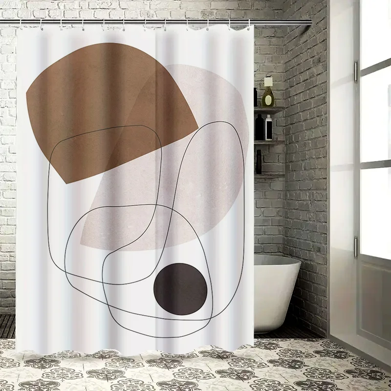 

Luxury Style Bath Curtain with Simple Geometric Shapes Decorative Waterproof Shower Curtains for Bathroom Decoration (White)