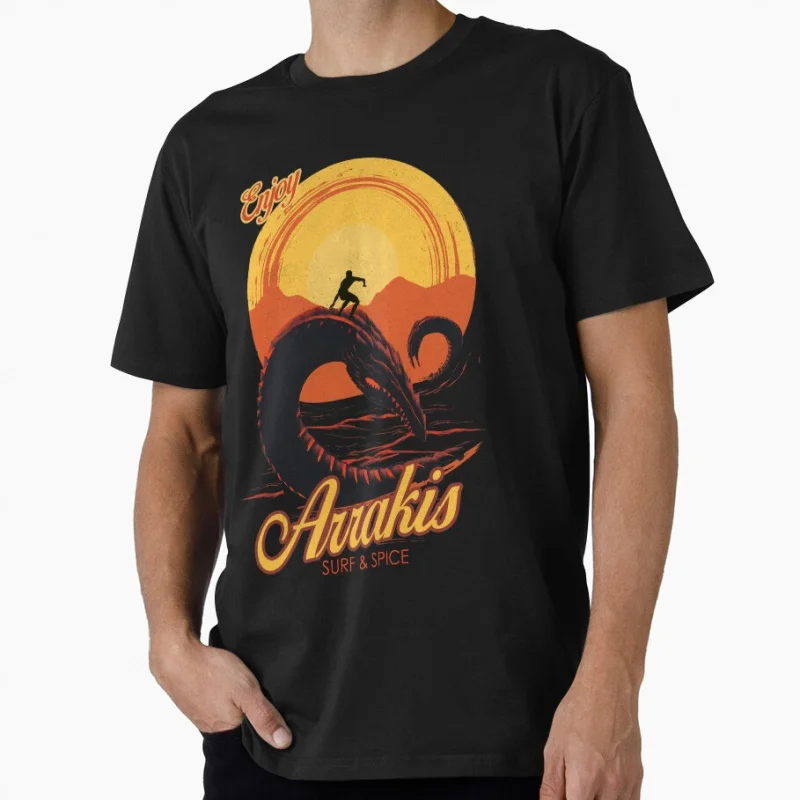 

Enjoy Arrakis Surf & Spice Shai Hulud The Sandworm Dune Sci fi Gift T shirt Large size Tops Retro Graphic Print Clothes