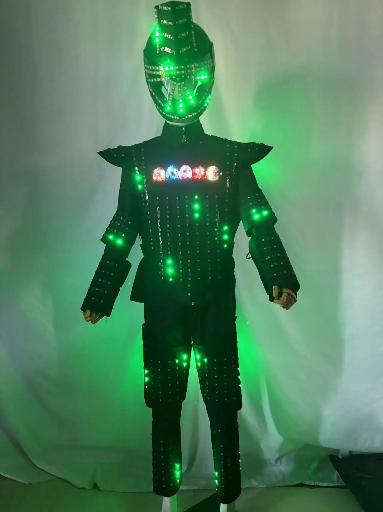 Full Color Smart Pixels LED Robot Suit Costume Light Up Clothing Luminous Jacket Chest Display Helmet