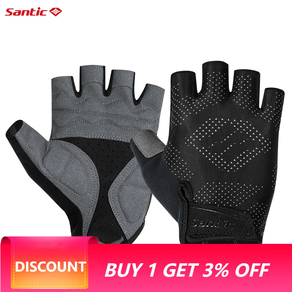 Santic Men's Cycling Gloves Summer Short Finger Cycling Gloves Outdoor Sports Shock Absorption Cycling Half Finger W3P145H