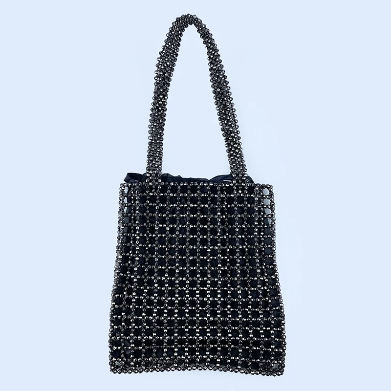 24 new ins with gray openwork air quality versatile large-capacity casual handmade beaded shoulder bag