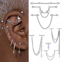 New Silver Color Industrial Piercing Chain Earrings for Women Fashion Ear Cartilage Helix Barbell Surgical Steel Jewelry Gifts