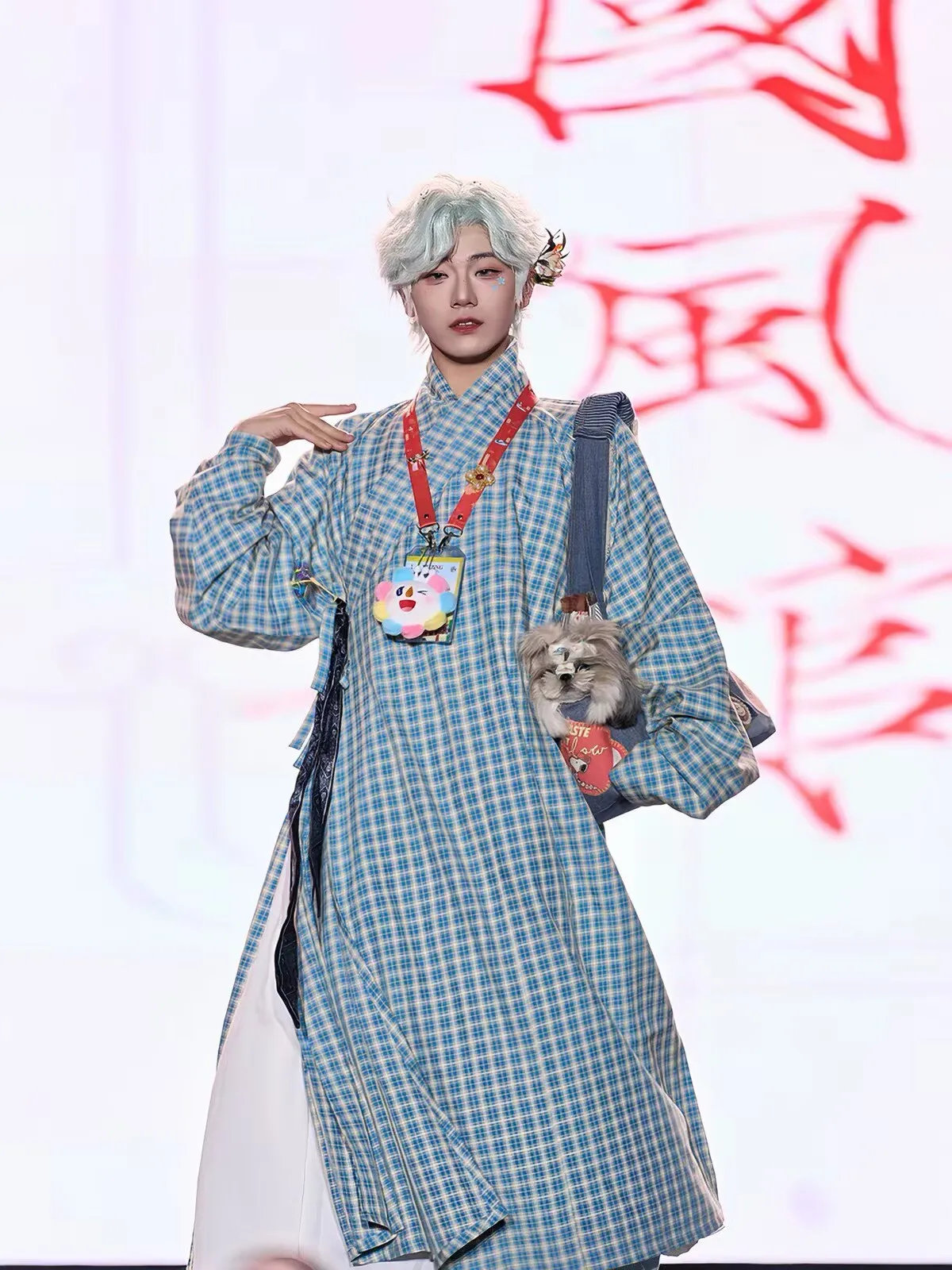 Men Ming Dynasty Hanfu Robe Blue Plaid Pattern Cross Collar Straight Robe Traditional Chinese Ancient Costume for Cosplay LARP