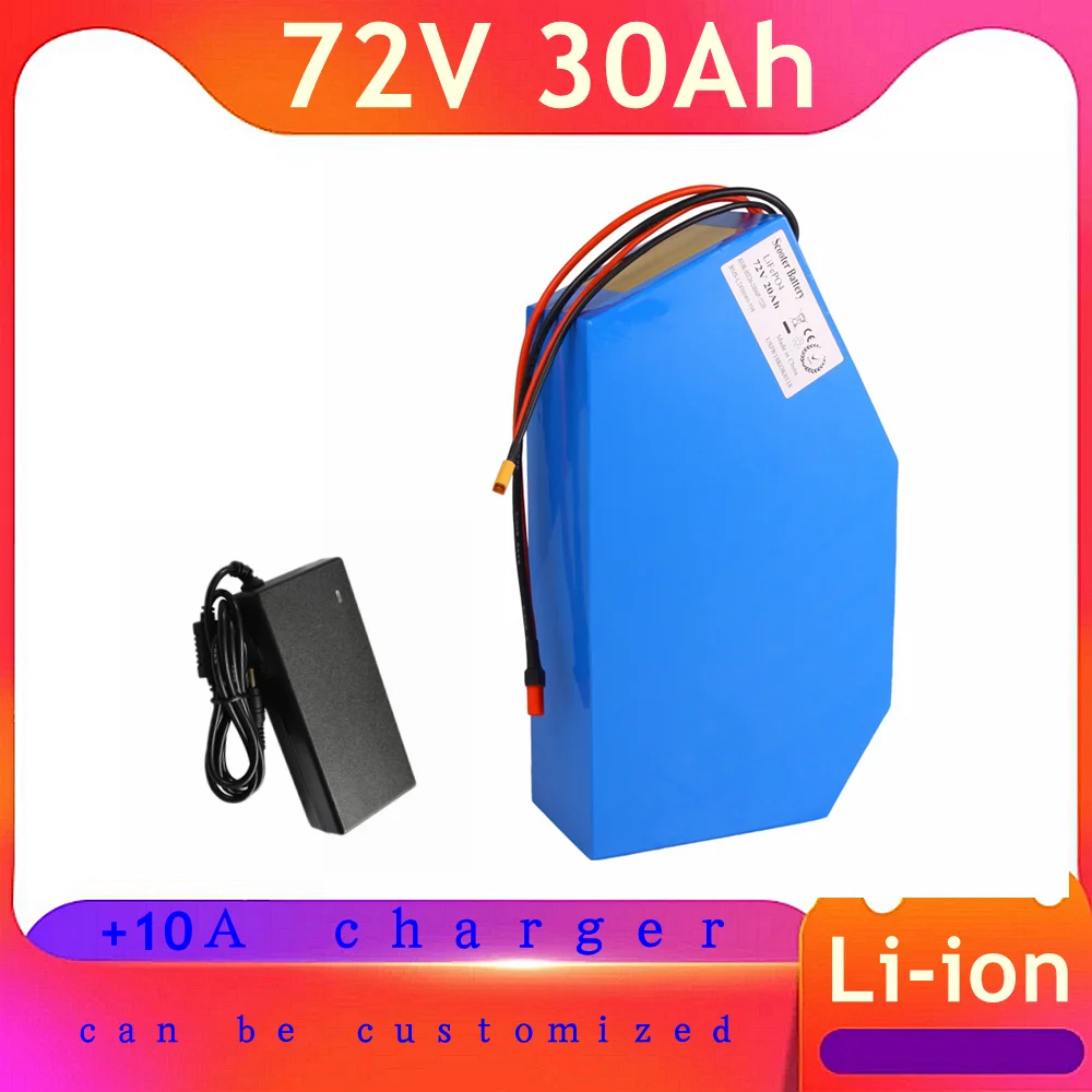 72v 30Ah lithium triangle battery BMS 20S li ion for 5000w 3000W Mountain Bike scooter Motorcycle + 5A charger