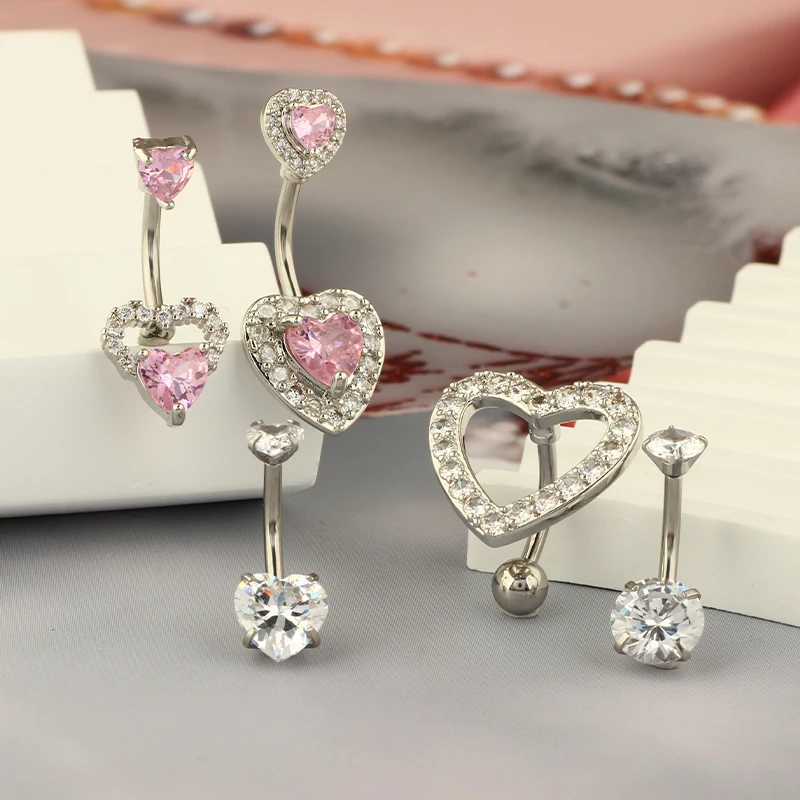 5PCS Cute Dangle Belly Ring Pack, 14G Navel Piercing Set