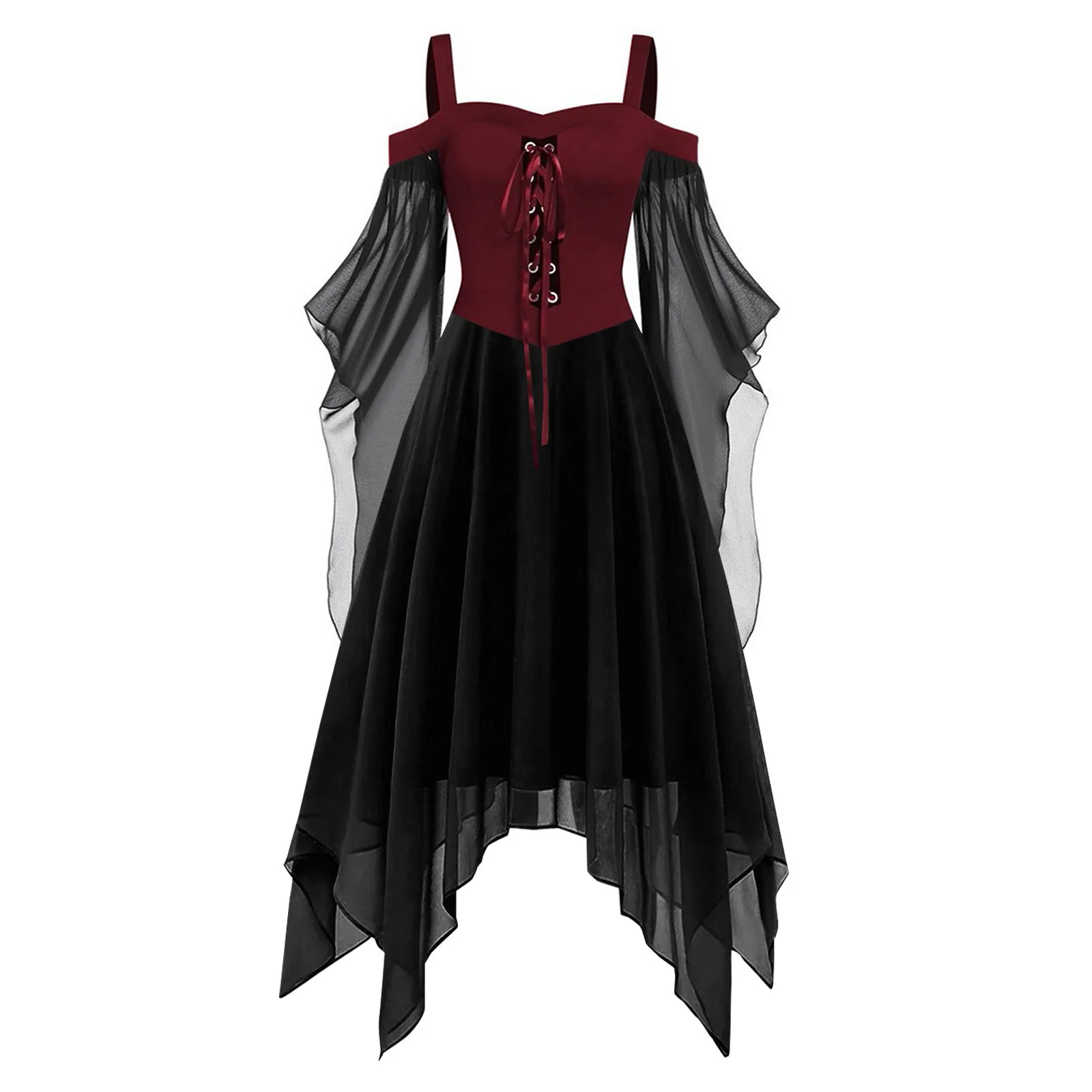 

Women Witch Dress Gothic Style Vintage Fashion Midi Skirts Halloween Cosplay Costume Cocktail Dresses For Women Plus Size