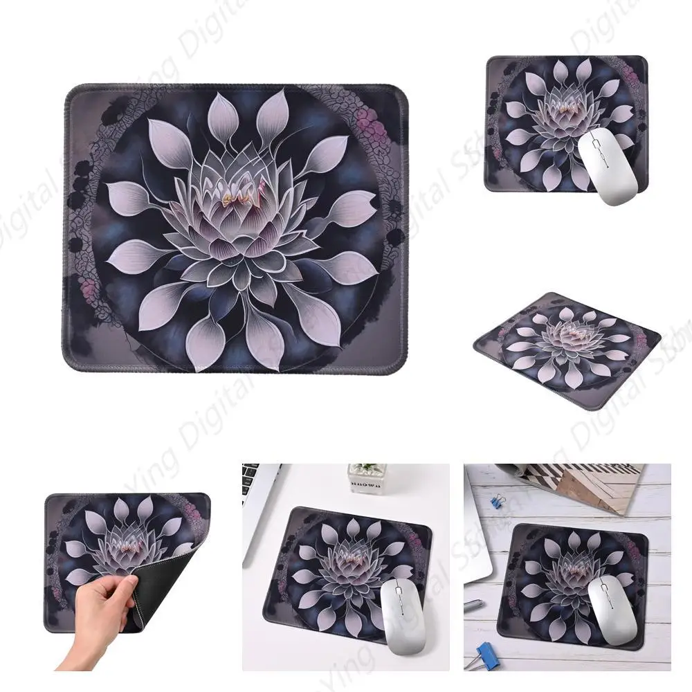 Mouse pad com flores de lótus escuras, mouse pad de borracha antiderrapante para computador, adequado para casa e escritório, mouse pad para jogos 18*22cm