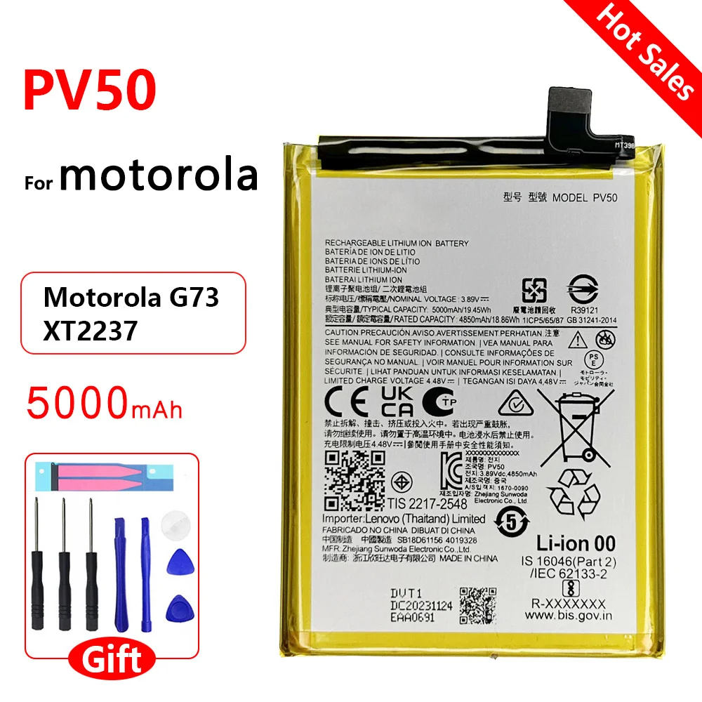 

100% Genuine Replacement Battery 5000mAh PV50 Battery For Motorola G73/XT2237 Mobile Phone Batteries + Free Tools