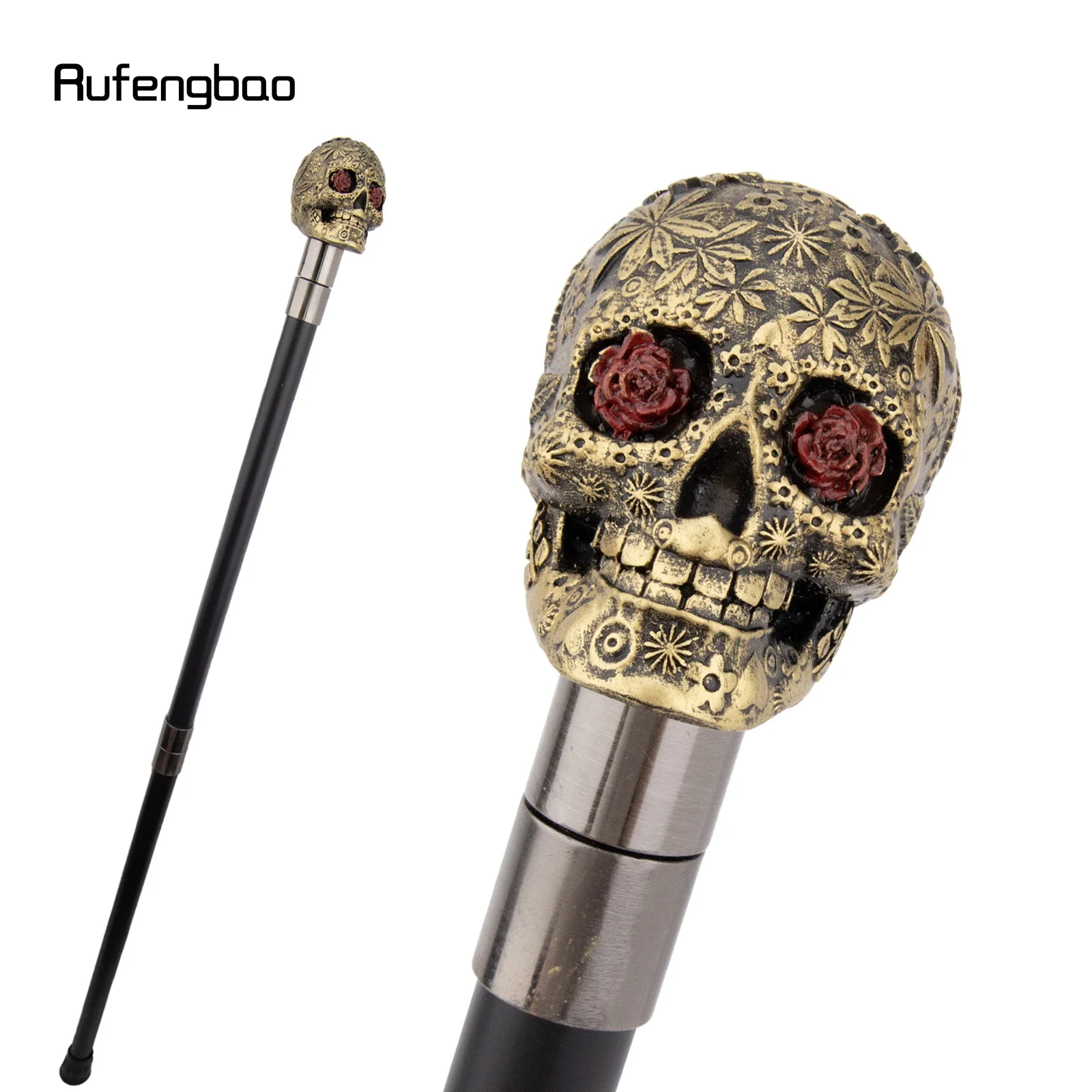 Yellow Resin Flower Skull Head Walking Cane Stick Cosplay, Steampunk Everyday Use with Deluxe Box 94cm Performance Stage Cane