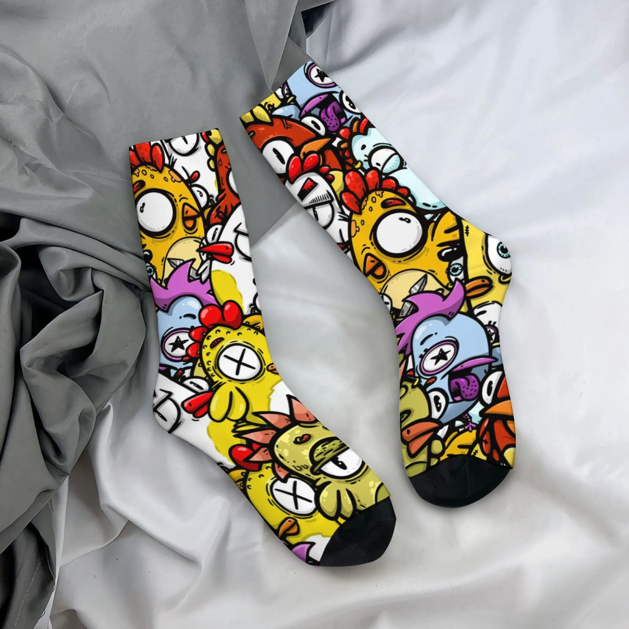 

Cartoon Happy Chicken Graffiti Men's Socks Harajuku Style Novelty Funny Compression Socks Crazy Street Hip-Hop Trend Socks Gift