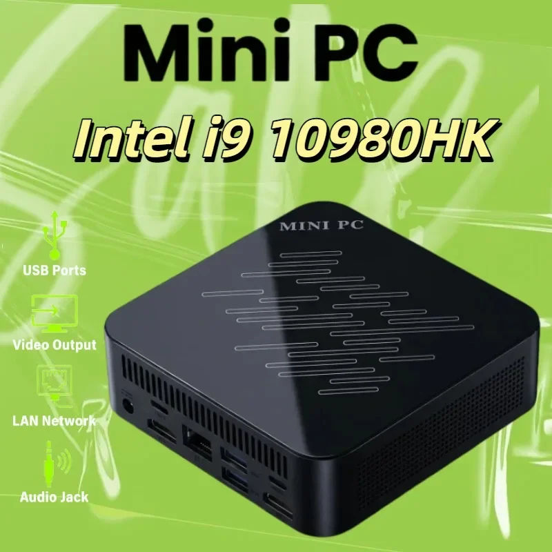 Mini PC de mesa, leve, com processador I9 10980HK, ideal para jogos, 16 GB de RAM, SSD M.2 de 1 TB ou 2 TB, WiFi6, BT5.2, unidade de entretenimento UHD, alto desempenho.