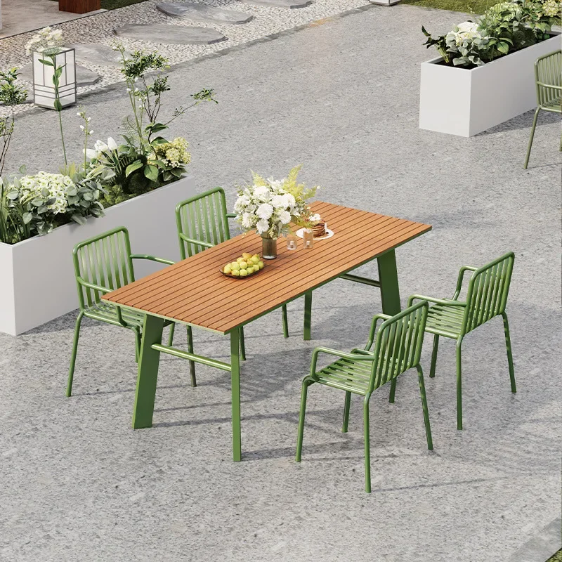 

Outdoor Outdoor Dining Table Restaurant Plastic Wood Outdoor Table and Chair Coffee Shop Put Rectangular Table Waterproof