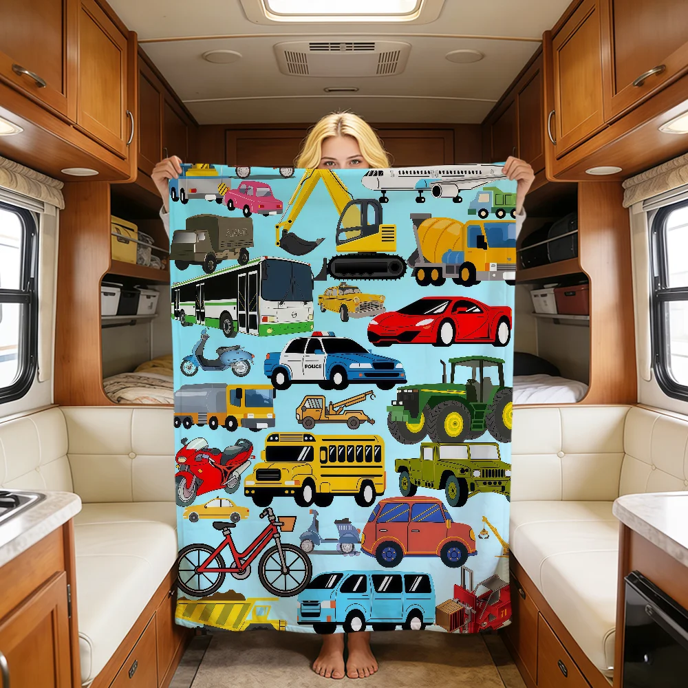 Toy Car Cartoon Art Truck Excavator Racing Soft Warm Plush Blanket Dorm Sofa Living Room Pet Hogar Bedroom Gift Nap Home Flannel