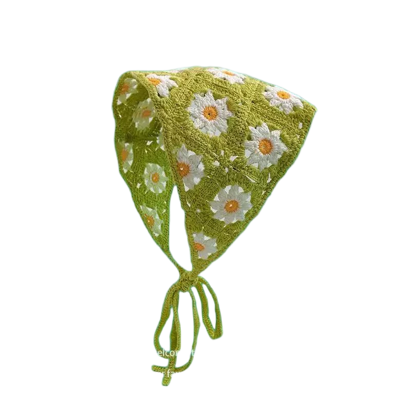 Haarband Damen-Haarschmuck, modischer gestrickter, gehäkelter, hohler Dreiecksschal, süßes und süßes, florales Kopftuch im Girly-Stil – Detail 10