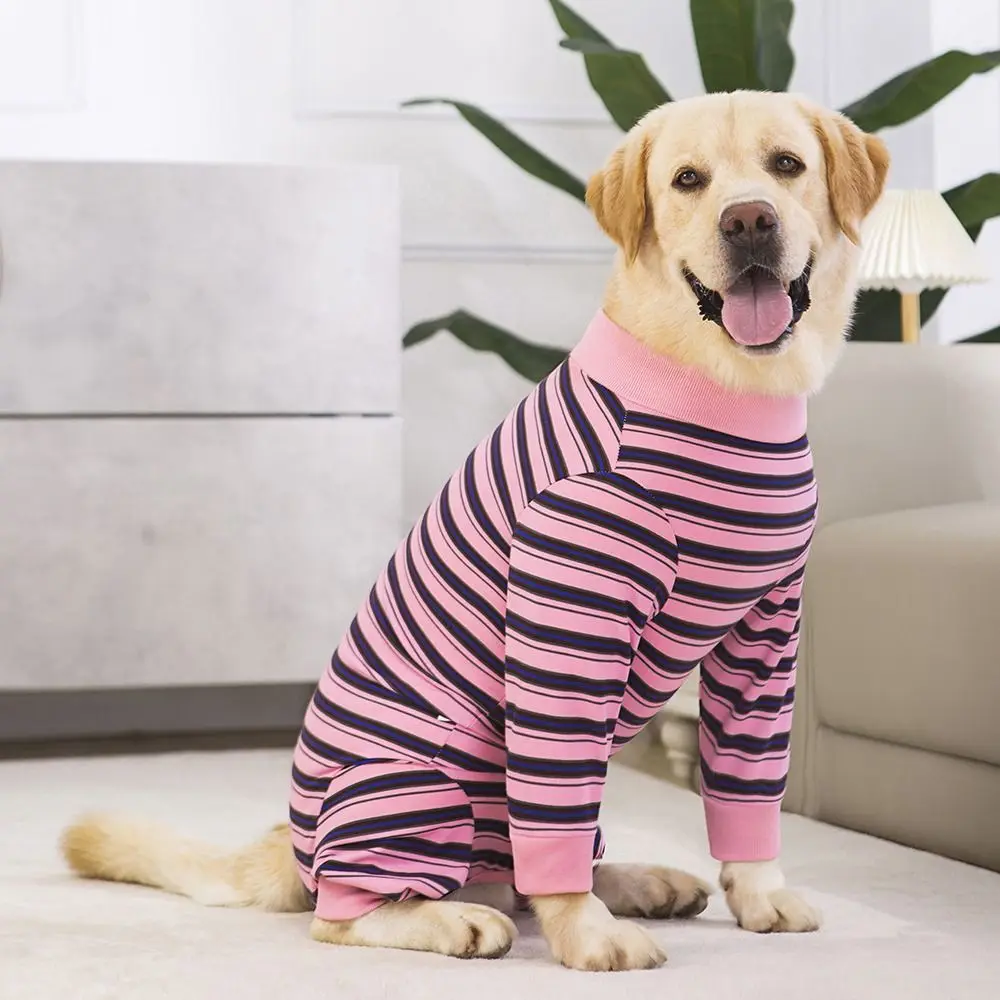 Prácticos monos a rayas para cachorros de cuatro patas, ropa suave a la moda para perros, pijamas de poliéster para perros de verano