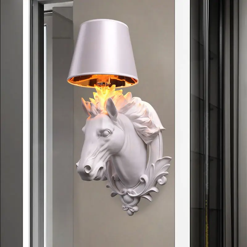 Nordic Creative Horsehead Wall Lamp Living RoomTV Wall KTV Hotel Clubhouse Light Staircase Corridor Simple Animal Decor Lighting