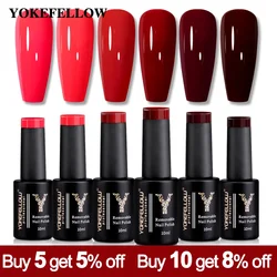 YOKEFELLOW Vernis Semi Permanent Rouge Couleurs, 10ml Vernis Gel Rouge Couleurs Nail Art Red Gel Polish UV/LED Soak Off Vernis Gel.