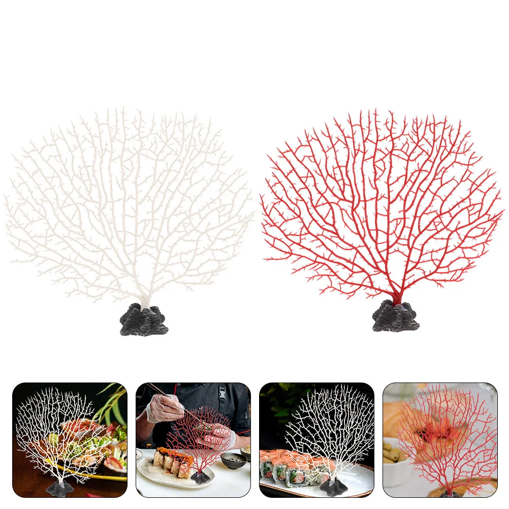 

2Pcs Sushi Plate Coral Decoration Sashimi Tray Decor Artificial Coral Ornament Professional Practical Dish Modeling
