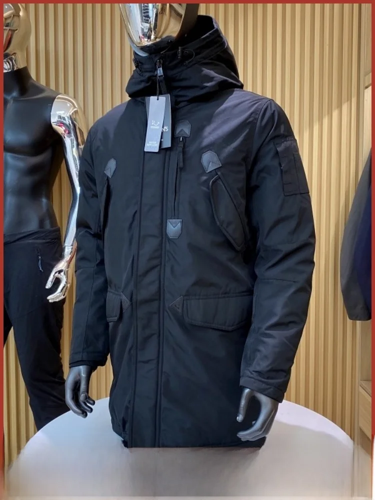 

Thiened Winter New Men's Bla Hooded Parka Cotton Jaet Coat Faion Urban Sle Long Sve Zipper Closure Warm Coat