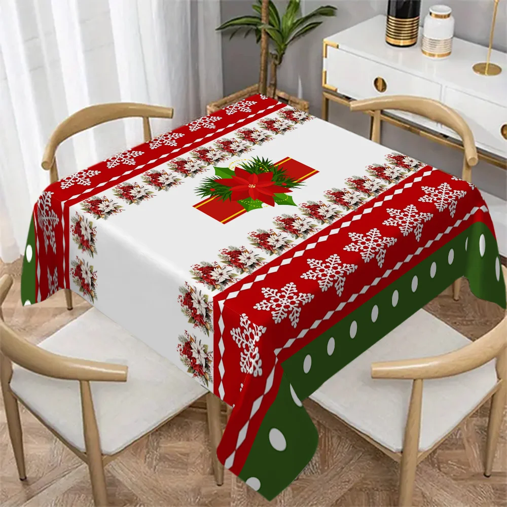 Christmas Snowflake Red White Theme rectangleTablecloth Holiday party decor waterproof Tablecloth for table Christmas decoration