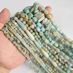 Natural Blue Amazonite Bead Stone Cube Round Irregular Loose Spacer Beads for Jewelry Making Supplies DIY Bracelet Accessories