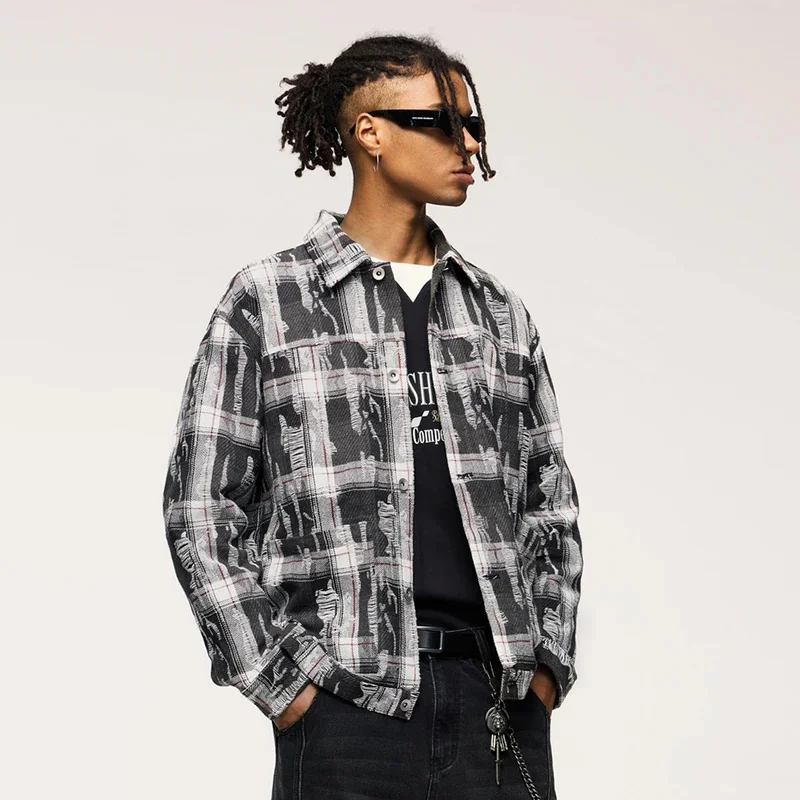 High-end personalized jacquard Plaid men's shirt jacket casual fashion versatile outdoor sports couple tops