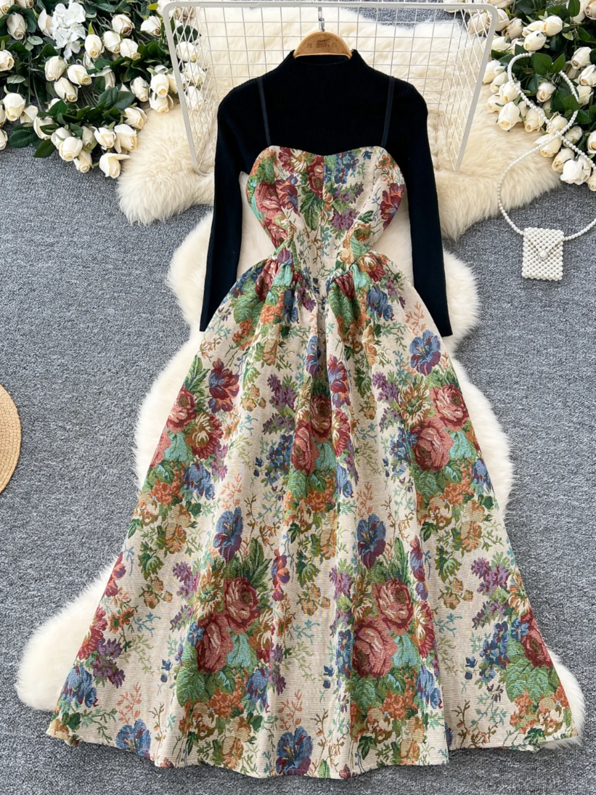 

Retro Floral Embroidery ter Dr Women's Base Knitted irt 2024 Autumn Winter Two-Piece Set Faionable Ensemble