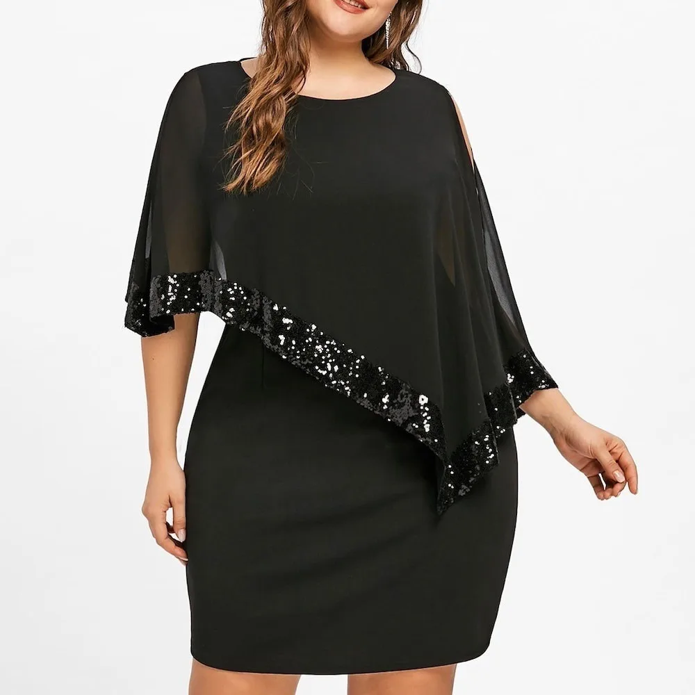 

Fashion Elegant Sequined Dresses For Women Sexy Off Shoulder Overlay Asymmetric Chiffon Party Dresses Formal Wedding Vestidos