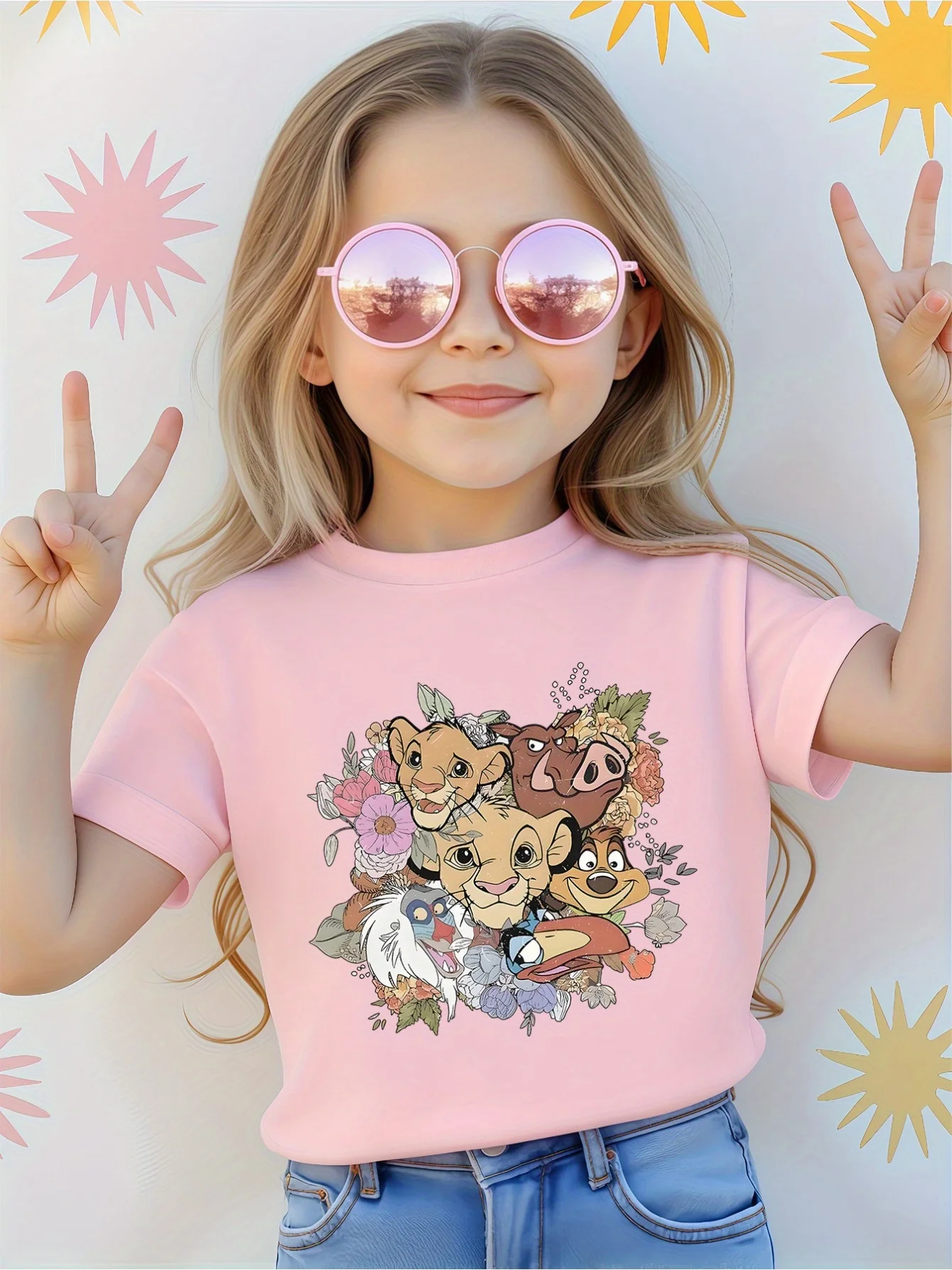 تي شيرت ديزني ليون كينج المطبوع للفتيات Happy Play توب مناسب للأم والابنة من القطن الخالص برقبة دائرية وأكمام قصيرة #2