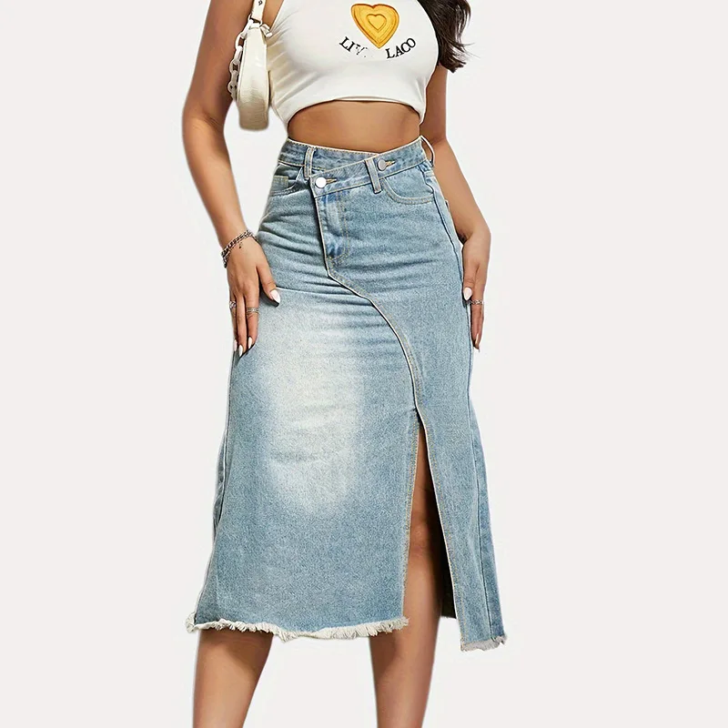 

Summer New Deconstructed Split High Waist Skirt Cotton High Waist Slimming Design Skirt Women