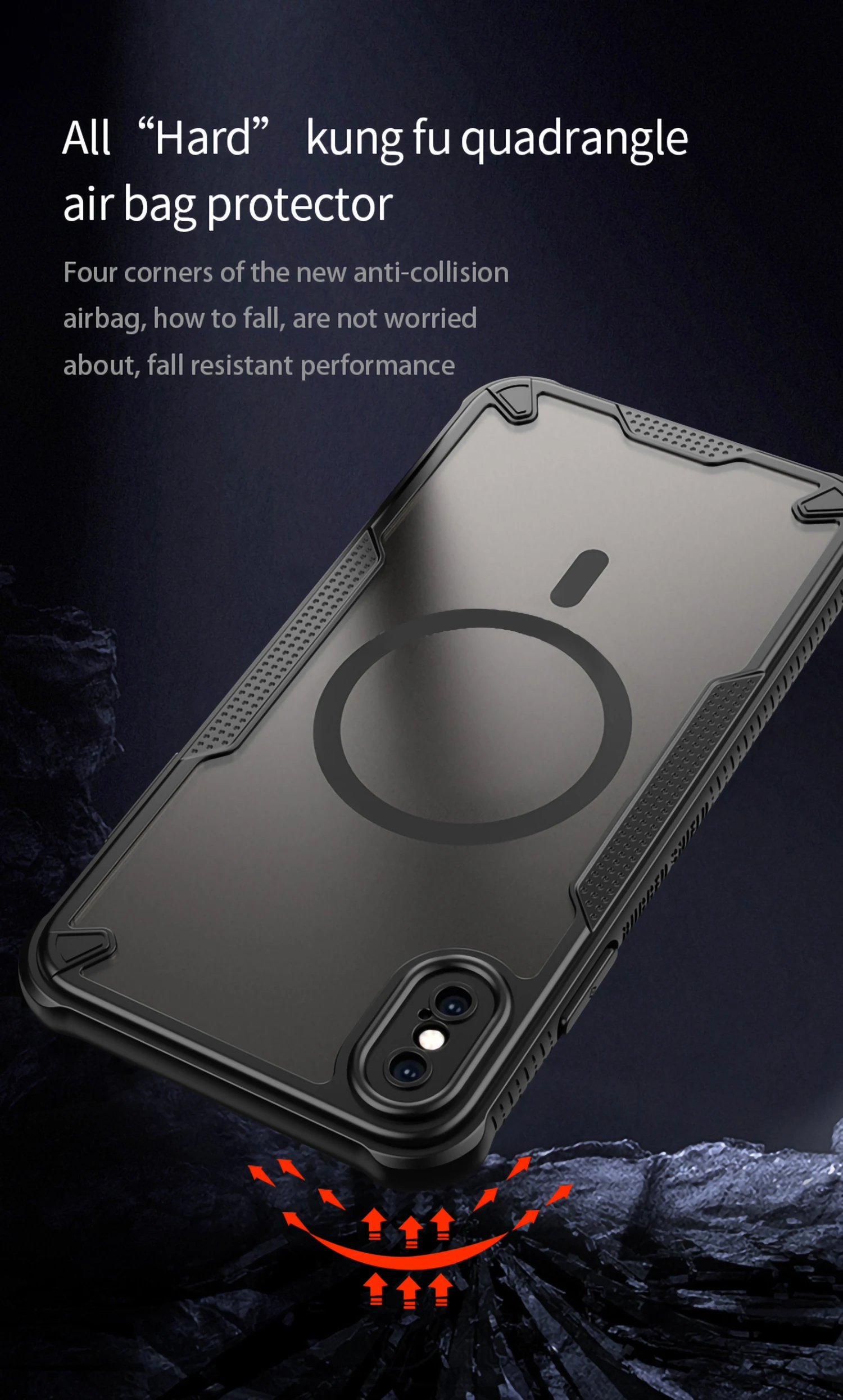 Magnetische, luxuriöse, matte, durchscheinende, stoßfeste Handyhülle für iPhone XsMax X XS XR für kabelloses Magsafe-Ladecover – Detail 5