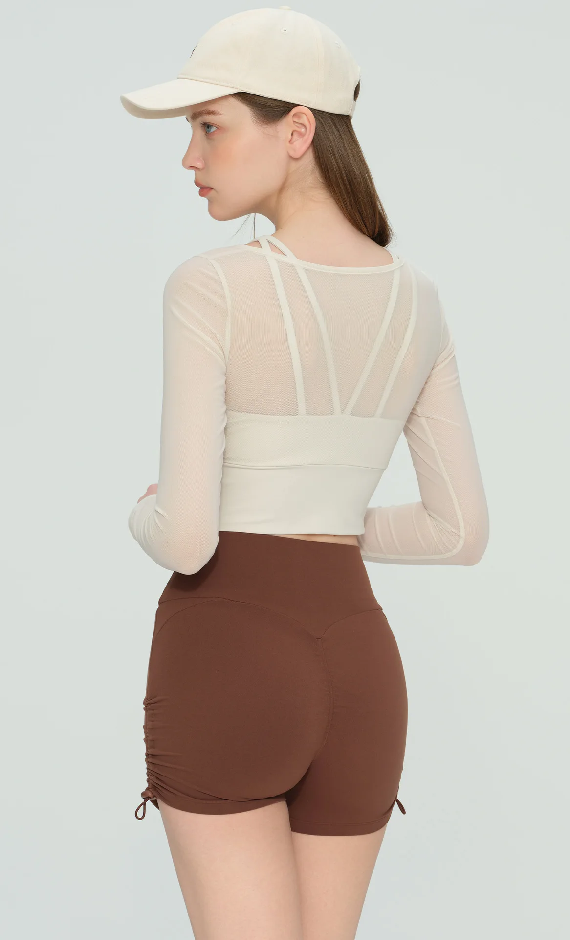 Women's Long-Sleeved Mesh Sports Top with Chest Cushion for Running Pilates Training Fitness Two-Piece Workout Suit