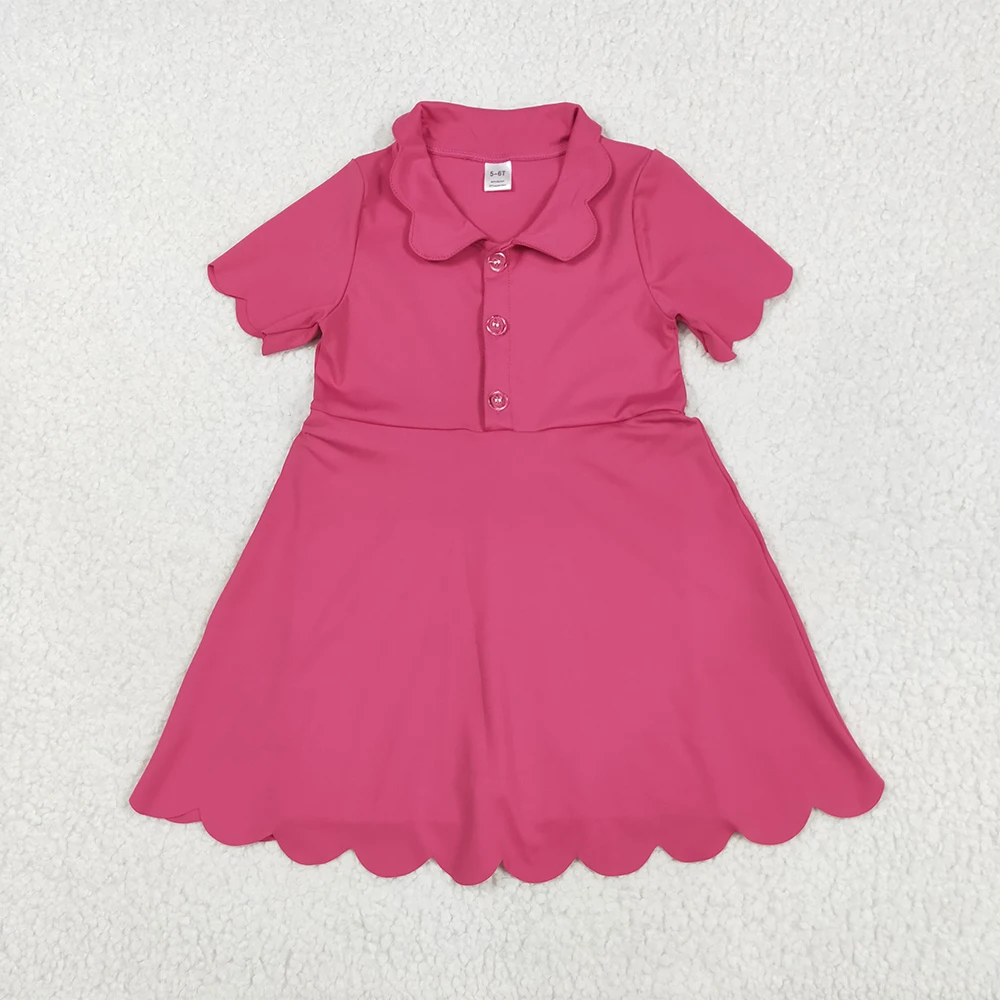 

Baby Girls' Pink Knee-Length Short-Sleeve Dress Button Detail Yoga Polo Athletic Kids' Dress