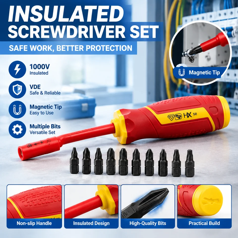 Insulated Screwdriver Set Magnetic Phillips Slotted Bits Interchangeable Multi-Purpose Electrician Tool Motorcycle Repair
