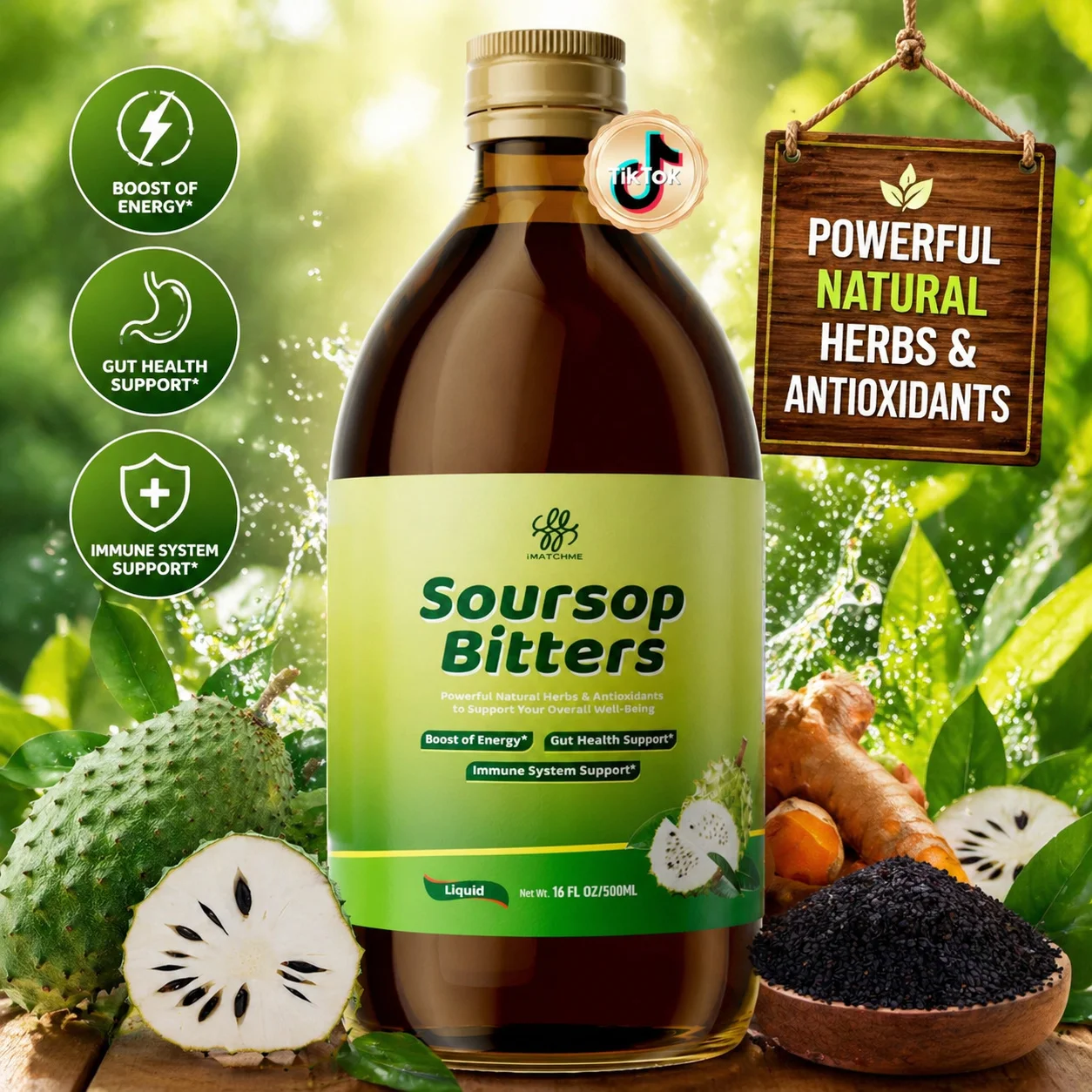 Soursop Bitters Liquid 500ML, Natural Herbal Antioxidant Supplement, Boost Energy, Support Gut Health & Immune System, for Daily
