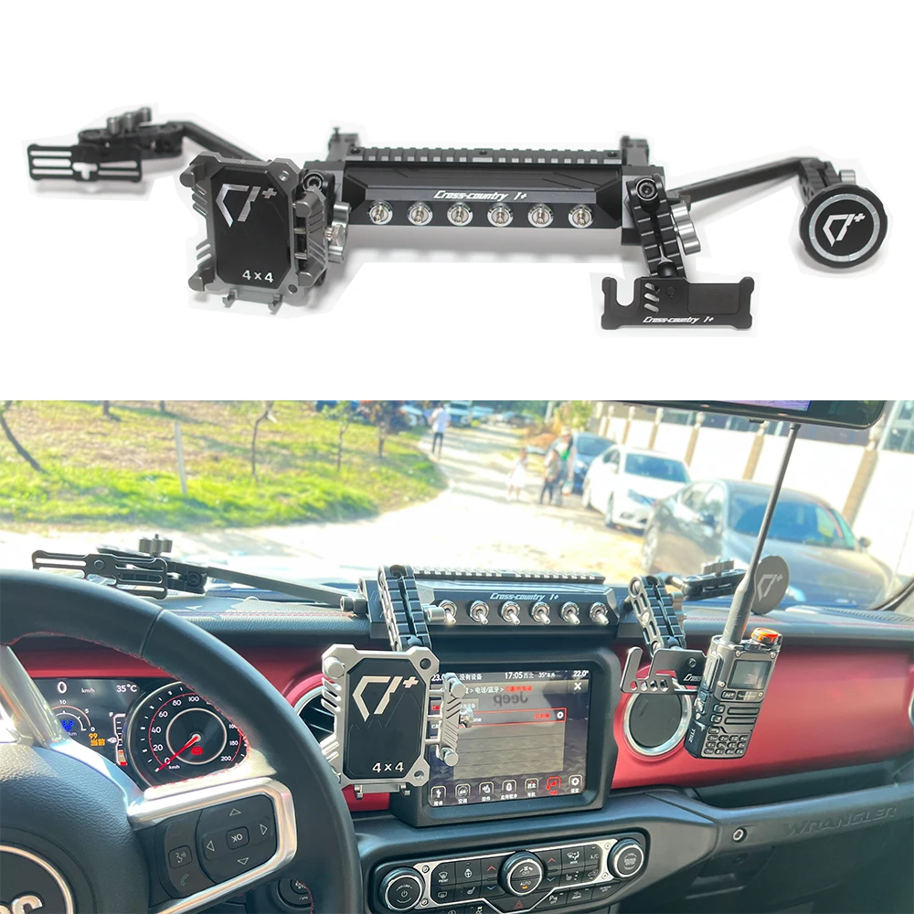 

JL1332 Multi-Function Overhead Rail System For Jeep Wrangler JL 2018+ Integrated 6-Switch Panel & Magnetic Phone Mount