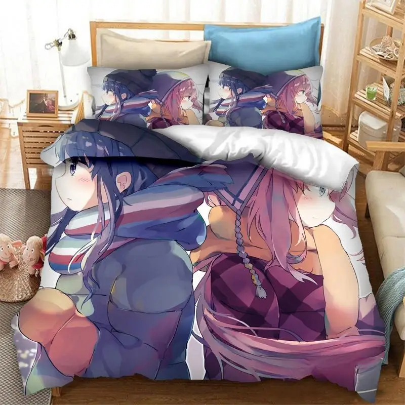 

New 3D Print Anime Yuru Camp Bedding Set Duvet Covers Pillowcases 2/3 Piece Comforter Bedding Sets Bedclothes Bed Home Textiles