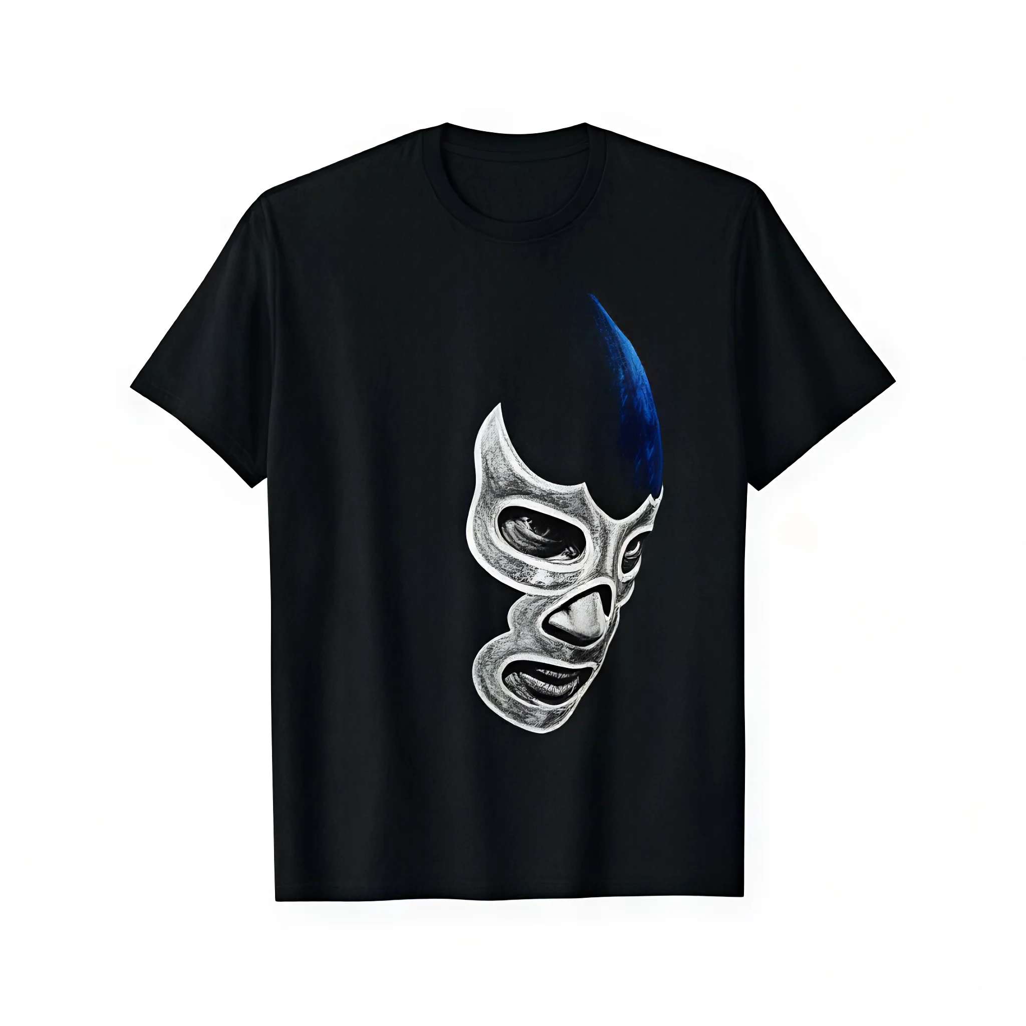streetwear graphic tees Mexican Wrestler Legend Cotton T Shirt With Demon Blue Libre Art For Men Casual Wear Sports Running And Outdoor Activities Unisex Design For Teens And Adults